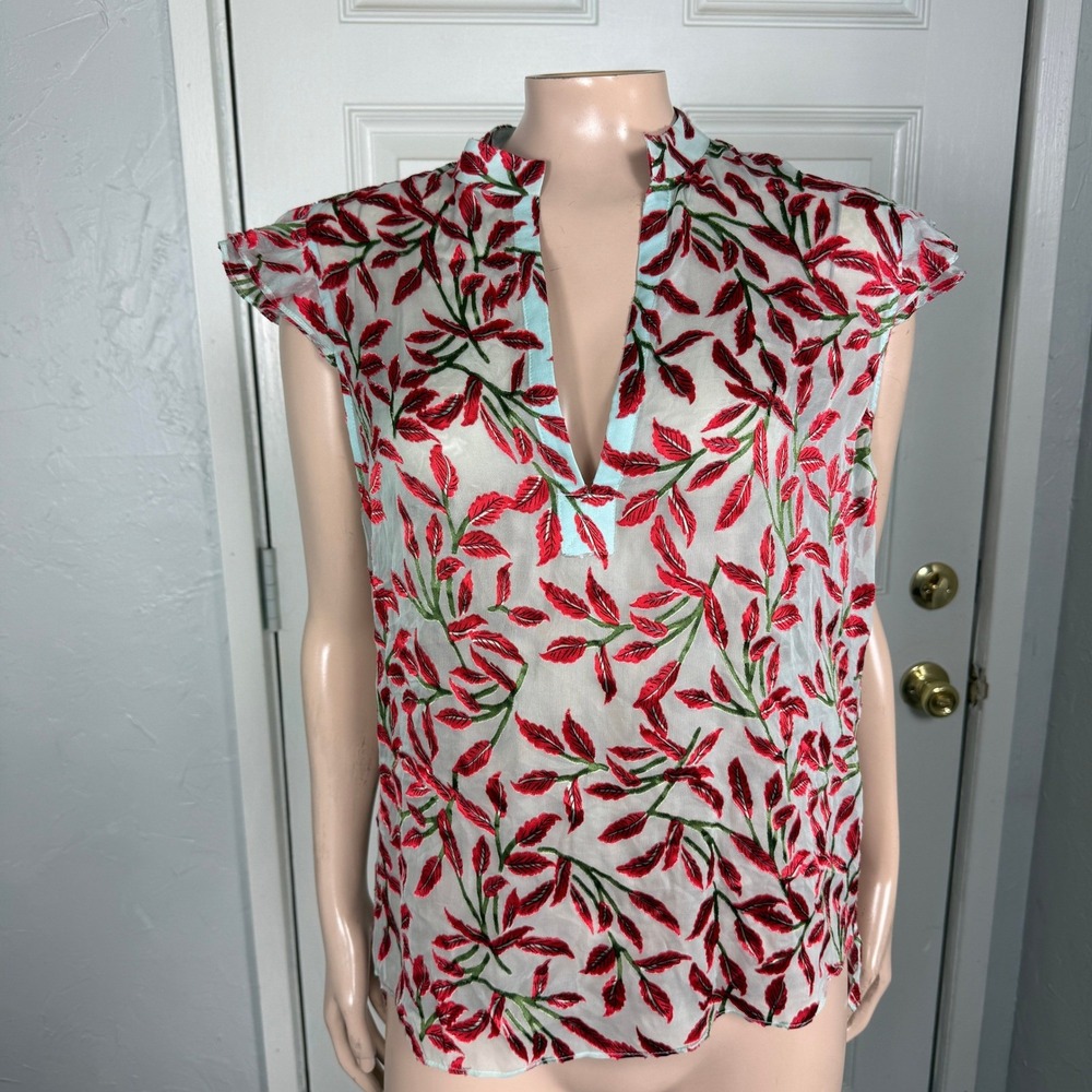 Alice + Olivia Malita Womens Shirt Small Silk Floral Blouse Cap sleeve K9